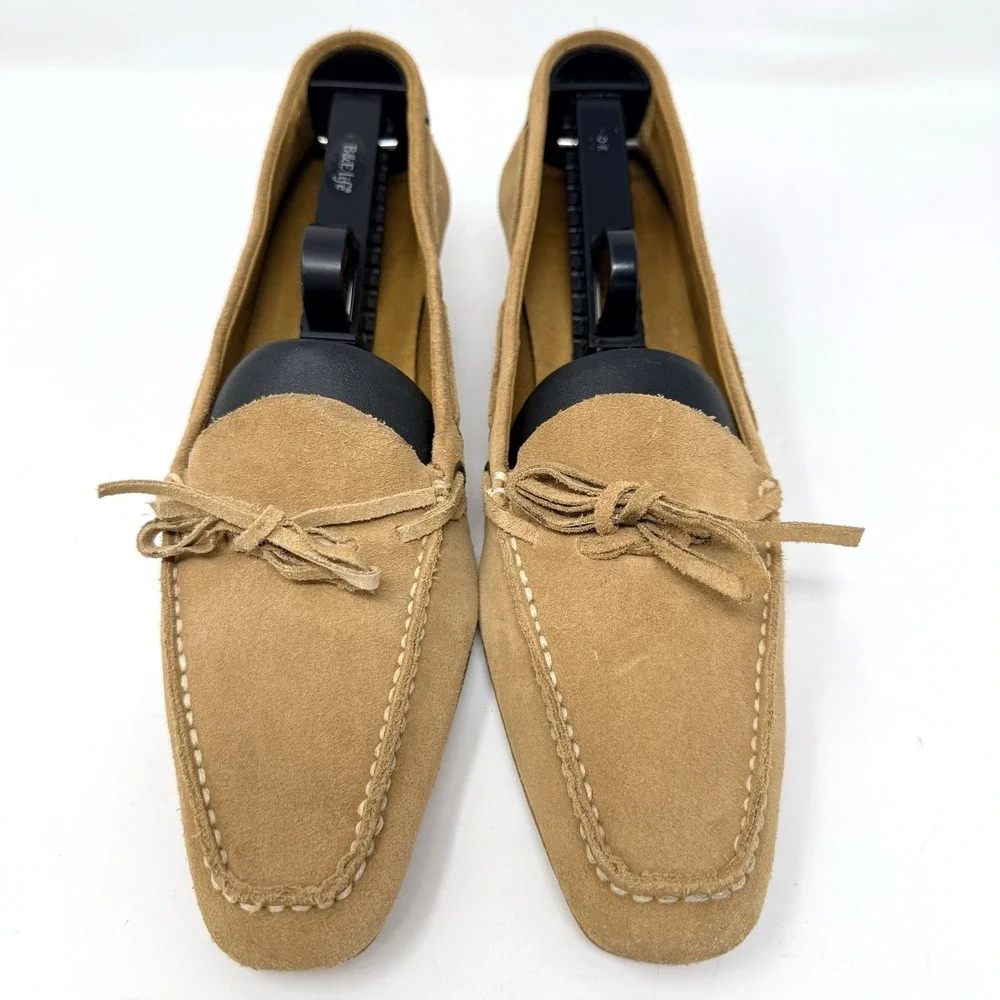 Vintage Eddie Bauer Suede Kitten Heel Loafers Square Toe Tan‎ Women's 8M